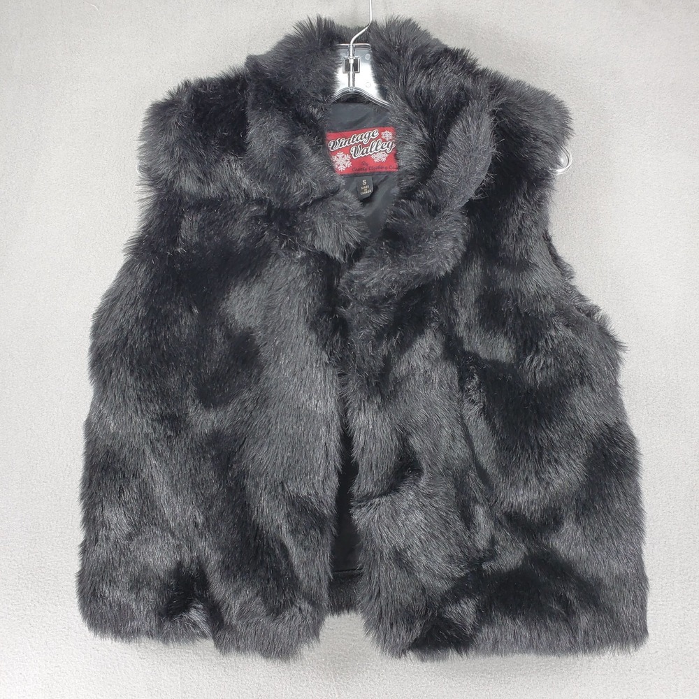 Vintage Valley County Clothing Faux Fur Vest Womens Size S Canada‎ Made Black